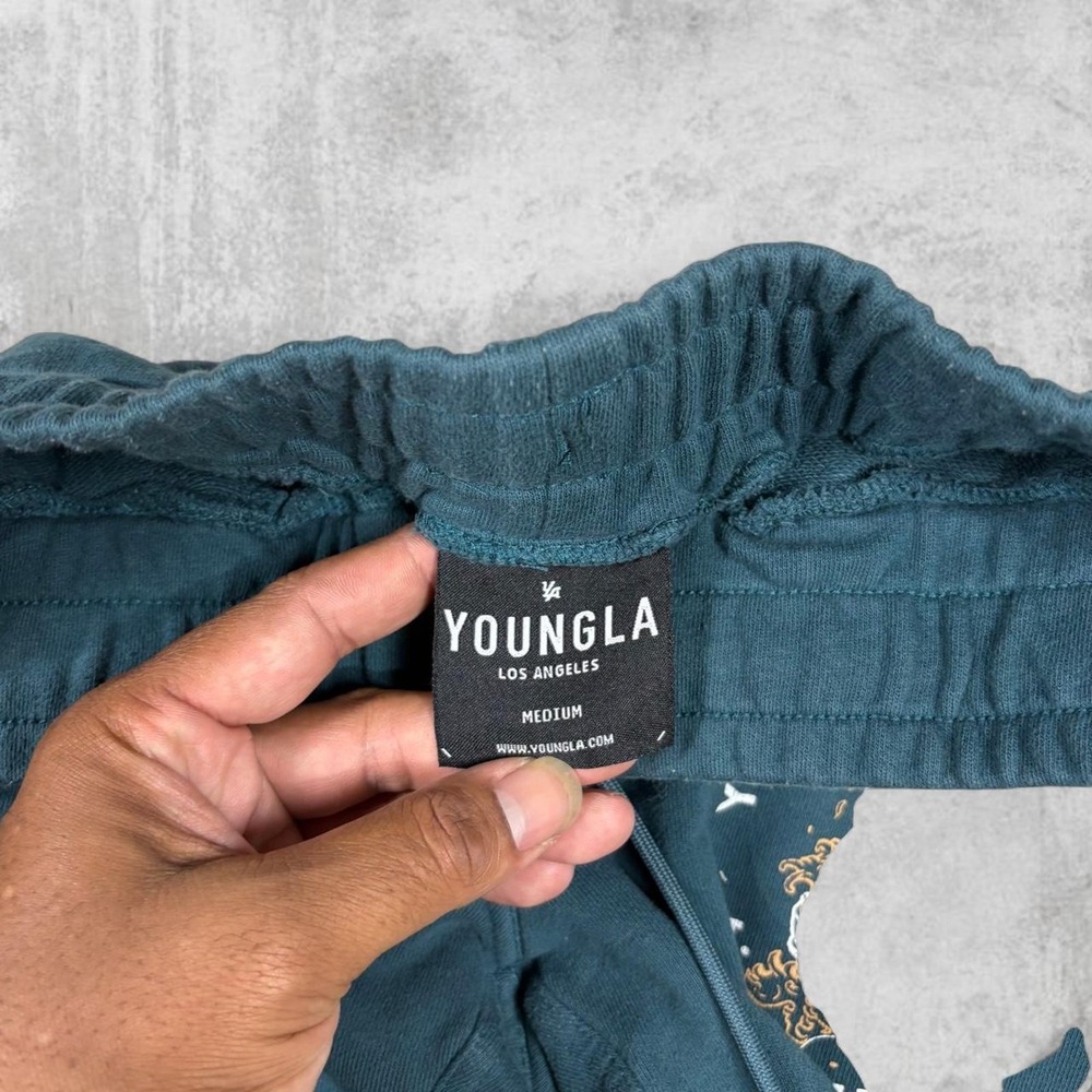 YoungLA Young Ambitious Club 2014 Koi Graphic Shorts Teal Blue Medium YLA152 - Picture 2 of 7